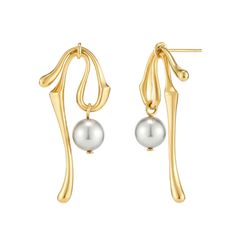 These stunning earrings feature a flowing, organic design with a lustrous pearl drop. Their elegant and artistic shape makes them a perfect accessory for both formal and casual occasions. Please  make sure to remove your gold plated jewellery before washing your hands, showring and exercising, as they are not sweat and water lovers  Please avoid applying lotions, body oils, perfumes whilst wearing the gold plated jewellery   On highly polished pieves of jewellery, scratches can become more notic Gold Plated Jewellery, Gold Waves, Body Oils, Forever Jewelry, Gold Pearl Earrings, Organic Design, Stunning Earrings, Cuff Earrings, Gold Pearl