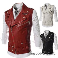 Mens Faux Leather Stand Collar Vest Jacket Slim Fit Zipper Waistcoat Motorcycle * Item:Mens Stand Collar Faux Leather Vest Zipper Slim Fit Motorcycle Biker Jacket Top * Condition: 100% Brand New * Color:white red black  * Size:Asian S-2XL * Package:1pc Coats (without any accessories ）    Please note: 1.Please allow a little error due to manual measurement. 2.The color maybe a little difference because of the light,screen reflection etc. 3.If you are not sure what size to choose, you can tell us your height and weight, we will recommend the right size for you.   Shipping ●    Items will be sent within 5 days of payment verification,  excluding customized products. ●     Items will be shipped from China. Delivery time may vary due to different countries, public holidays, customs issues, logi Leather Vests, Leather Biker Vest, Leather Waistcoat, Faux Leather Vest, Zipper Vest, Vest Men, Motorcycle Leather, Casual Vest, Sleeveless Jacket