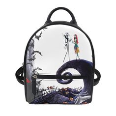 deanwangkt Nightmare Before Christmas Print Women's Backpack Trend PU Leather Women's Waterproof Daily Backbags