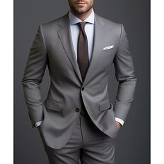 Category:Suits; Embellishment:Pocket; Season:Spring, Fall, Winter, Summer; Fabric:Polyester; Front Closure:Single-Breasted Buttons; Style:Business,Daily; Includes:Pants,Jacket; Occasion:Wedding; Fit Type:Plus Size; Jacket Buttons:Single Breasted Two-buttons; Jacket Vents:Single (Center); Jacket Pockets:Straight Flapped; Pattern:Solid Colored; Neckline:Notch; Listing Date:11/22/2023; Production mode:External procurement; Pant Length:; Pants Waist:; Shoulder Width:; Sleeve Length:; Bust:; Hips:; C Medium Gray Suit Wedding, Formal Wedding Party Attire, Men's Suits Wedding, Interview Suit For Men, Gray Wedding Suit For Groom, Mens Suits Style Modern Classy 2024, Grey Men’s Suit, Fitted Suit With Pockets For Groom, Fitted Groom's Suit With Pockets