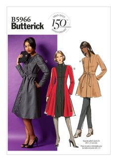 two women's coats and one woman's coat are shown in this sewing pattern