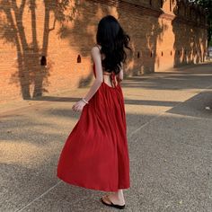 Olivia Mark - Premium Red Rose Backless Halter Maxi Dress with a Luxurious Draped Silhouette Terry Cloth Dress, Strap Dresses, Red Evening Dress, Denim Chic, Halter Maxi Dress, Camisole Dress, Halter Maxi, Midi Dress Casual, Halter Maxi Dresses