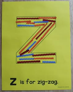 the letter z is for zig - zag made out of legos on yellow paper