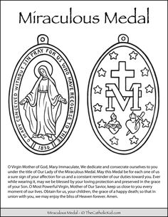 the immaculate mary medal is shown in black and white