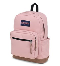 The Right Pack backpack is a long-time favorite, and for good reason. Featuring a suede leather bottom for extra durability, a side water bottle pocket, and an internal laptop sleeve. Something about the Right Pack just feels so...right. Cute Backpacks For School 7th Grade, Pink Jansport Backpacks, Pink Jansport Backpack, Space Water Bottle, Jansport Backpacks, High School Plan, Jansport Right Pack, Cute Backpacks For School, Backpack Jansport