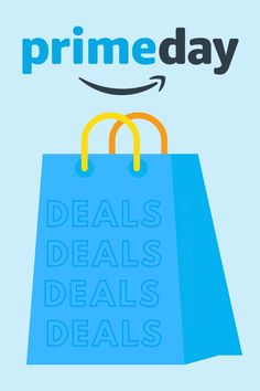 a blue shopping bag with the words prime day on it and an amazon logo above it