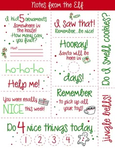 a christmas list with the words, notes from the elf and other things to write on it