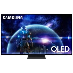 the samsung ole tv is shown with an image of a man in space on it