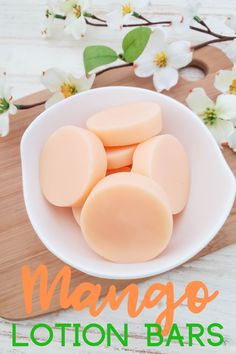 DIY Mango Lotion Bars Handmade Body Lotion, Mango Butter Lotion Bars, How To Make Solid Lotion Bars, Lush Copycat Recipes, Mango Lotion, Mango Butter Lotion, Solid Lotion Bar Recipe