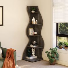 5-Tier Corner Shelf Corner Shelves Living Room, Summit Furniture, Shelves Living Room, Corner Hutch, Wooden Shoe Storage, Simple Bookshelf, Office Corner, Beautiful Furniture Pieces, Corner Bookshelf