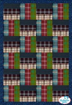 a blue and green plaid quilt with an image of the same pattern as it appears