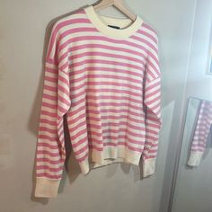 Nwt J. Crew Super Soft Cozy Pink Cream Striped Sweater Sz Xxs Oversized Slouchy 80’s Sailor Stripes Preppy Crop Long Sleeves Crew Neck Stretchy Resort Travel Beach Spring Summer Garden Baby Party Fun And Functional Casual Pink Sweater With Ribbed Cuffs, Trendy Pink Sweatshirt With Ribbed Cuffs, Pink Sporty Sweatshirt With Cozy Fit, Pink Casual Cozy Fit Sweatshirt, Pink Cozy Fit Casual Sweatshirt, Sporty Pink Sweater With Ribbed Cuffs, Pink Cozy Fit Sweater For Loungewear, Pink Cozy Fit Sporty Sweatshirt, Pink Sporty Sweater For Fall