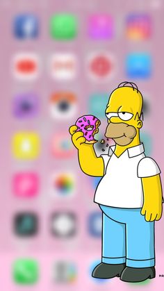 the simpsons is holding a donut in his hand