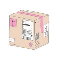 an image of a pink box with some stickers on the front and side of it