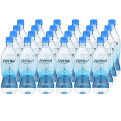 12 bottles of water are shown in this image