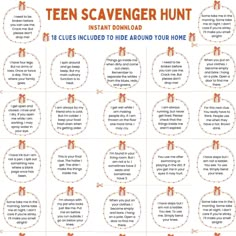 the ten scavenger hunt is shown with instructions for how to use it and what to