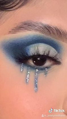 Blue Glitter Eye Makeup Tutorial, Blue Face Makeup Halloween, Rave Glitter Makeup, Midnight Rain Makeup, Blue Glitter Makeup Looks, Euphoria Blue Makeup, Euphoria Makeup Blue, Blue Themed Makeup, Blue Rave Makeup