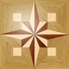 an image of a wooden floor with a star design on the center and two squares in the middle