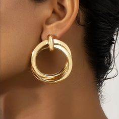 Brand New Women's Double Row Chunky Hoop Earrings Genuine 14k Gold Plated 925 Sterling Silver (Stamped) 2" Tall 1" Across Comfortable & Lightweight Retail Price $295 Buy With Confidence From A Trusted Seller With A 99%+ Feedback Rating! A0194 (Id-885-) Black Crystal Earrings, Pink Heart Earrings, Silver Pearl Earrings, Natural Stone Earrings, Chunky Hoop Earrings, Dangle Hoop Earrings, Costume Earrings, Heart Drop Earrings, Bow Earrings