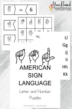 american sign language letter and number puzzles for kids to practice the numbers 1 - 6