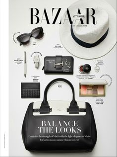 the cover of bazaar magazine with various items including a handbag, sunglasses and other accessories