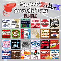 What's Included? 25 pages of TWELVE 2.5"x2.5" Sports Treat Tags for your game day snacks What's the Process? Purchase the listing, download it, print it at home or professionally, and then cut out each tag. (Can be printed on US Letter 8.5inx11in) Elevate your game day experience with our instant download sports tags! Score big with these printables that add a winning touch to your snacks.  Download now for a quick and easy way to make your snacks the MVP of the game. PLEASE NOTE: No physical pr Sports Swag Bag Ideas, Treats For Football Players, Sports Treats Ideas, Team Treat Ideas, Football Treats For Players High Schools, Homecoming Snack Ideas, Game Day Treats For Players, Football Team Snacks Ideas, Football Team Snacks