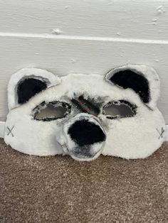 Handmade painted and felted cardboard polar bear  mask with scar. Kid-sized. Bear Therian, Polar Bear Mask, Bear Mask, Therian Mask, Costume Masks, Costume Mask, Polar Bear, Costume Accessories, Sell On Etsy