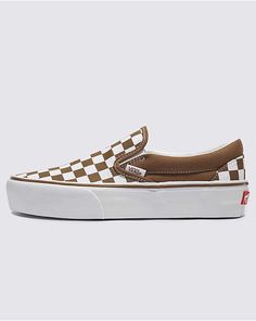 Vans Shoes Platform, Brown Checkered Vans, Fall Women Shoes, 2024 Fall Shoes, Vans Platform Slip On, Casual Work Shoes Women, Vans Old Skool Women, Platform Aesthetic, Platforms Aesthetic