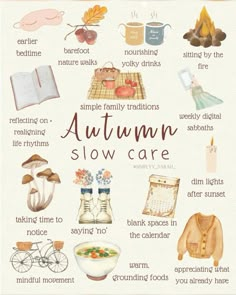 an autumn poster with words and pictures about the different things that are in this picture