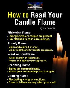 a candle with the words how to read your candle flame