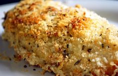 a close up of a piece of food on a plate with parmesan sprinkles