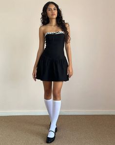 Your new favourite little black dress. Our Manisha mini dress features a puffball skirt with a bandeau neckline and white lace trim with black ribbon detail. Black Dress White Trim, Puffball Skirt, Black And White Ribbon, Dress Black And White, Black Women Fashion, Long Black Dress, Maxi Dress Party, Long Sleeve Bodycon Dress