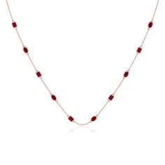 Add some edge to your style with this station necklace. It showcases oval and emerald-cut rubies alternately bezel set at equal intervals on a fine-quality chain. This appealing necklace is crafted in 14k rose gold. Classic Oval Necklace With Delicate Chain, Classic Oval Necklaces With Delicate Chain, Classic Necklaces With Delicate Oval Chain, Formal Oval Cable Chain Necklace, Classic Red Oval Pendant Necklace, Ruby Pendant, Ruby Necklace, Station Necklace, Emerald Cut