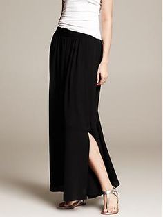 Riviera Patio Skirt - Skirts. Black maxi skirt = wardrobe staple for multiple seasons Work Suits, Midi Skirts, Maxi Skirts, Gathered Skirt, Latest Shoes, Modern Outfits, Women Skirts Midi, Shoe Style, Work Outfit