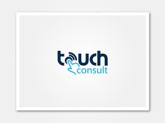 the touch consult logo is displayed on a white square frame with blue letters and a hand holding