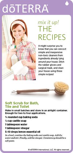 Soft scrub for bath, tile and toilet made with dōTERRA essential oils. Melaleuca Essential Oil, Cleaning With Essential Oils, Terra Essential Oils, Soft Scrub, Doterra Essential Oils Recipes, Essential Oils Cleaning, Diy Essentials