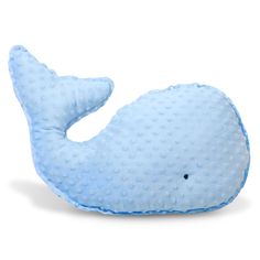 a blue whale shaped pillow on a white background