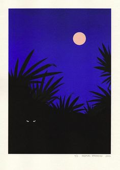 an image of the night sky with palm trees and a full moon in the background