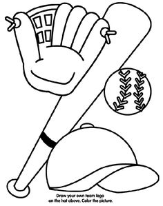 a baseball glove and ball with the words draw your own team logo on it coloring page