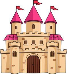 a castle with pink turrets and flags on top