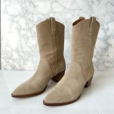 Madewell The Cassity Tall Western Boot In Suede - Display Shoes: New Without Box - Size: 8 In Walnut Shell Color - Pull Tabs - Stacked Heel - Pointed Toe - Suede Upper - Leather Lining - Man-Made Sole - Heel Approx.: 2" - Shaft Approx.: 9.5'' - Circumference Opening: 12.5" Madewell Tall Boots, Tall Western Boot, Display Shoes, Shell Color, Walnut Shell, Madewell Shoes, Western Boot, Stacked Heel, Western Boots