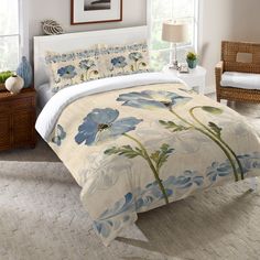 Indigo Watercolor Poppies Comforter Indigo Watercolor, Watercolor Poppies, Blue Duvet Cover, Dorm Room Essentials, Duvet Bedding, Duvet Covers Twin, Rustic Bedroom, King Duvet Cover