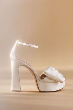 Badgley Mischka Alora Platform Sandals Wedding Day Shoes, Badgley Mischka Shoes Wedding, Wedding Shoes Platform, Bride Details, Woodsy Wedding, Gold Satin, Shoes Heels Wedges, White Heels, Wedding Look