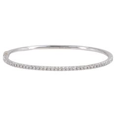 Tiffany & Co. Metro Hinged Diamond and 18 Karat White Gold Bangle Diamonds: Diamonds - 41 = 0.61ctw Color - D-F Clarity - VS+ Bracelet: Metal - 18 Karat White Gold Weight - 12.3 Grams Size - Small Tiffany Tennis Bracelet, Modern Bangle, Tiffany And Co Bracelet, White Gold Bangle, Bangle Silver, Mabe Pearl, Bracelet Metal, Enamel Bangle, Hinged Bracelet