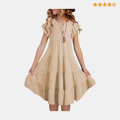 blibean Girls 2024 Summer Sleeveless Sundress Ruffled Boho Tween Cute Sun Dress A-line Tiered Dresses Kids Casual Pockets Swing Clothes Solid Flowy Outfit Size 6-7 Years Old Beige Flowy Outfit, Tiered Dresses, Boho Sun, Cute Sun, Boho Summer Dresses, Summer Boho, Layer Dress, Dressy Outfits, Ruffled Sleeves