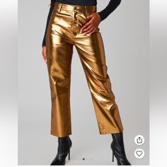 Brand New With Tags Travolta Metallic High Rise Ankle Pants! Super Cute Just Ordered A Size Too Big And Now Sold Out Online! Trendy Gold Bottoms For Parties, Glamorous High-waisted Wide Leg Pants, Metallic Wide Leg Bottoms For Work, Chic Metallic Leather Pants For Spring, Trendy Gold Wide Leg Pants, Trendy Gold Bottoms For Fall, Glamorous Wide Leg Pants For Spring, Glamorous Gold Bottoms For Fall, Gold Wide Leg Bottoms For Workwear