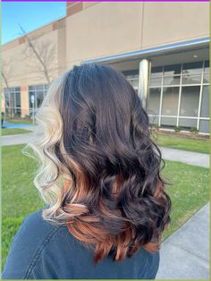 Caramel And Black Hair, Calico Halo Hair, Winter Ombre Hair Color For Brunettes, Calico Hair Sectioning, Hidden Calico Hair, Dyed Ends Curly Hair, Peekaboo Calico Hair, Calico Hair Color Curly, Calico Hair Peekaboo