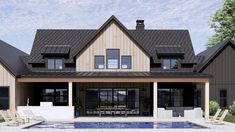 a large house with a pool in front of it