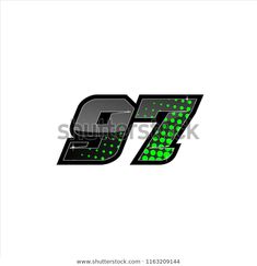 the letter f7 with green dots and black letters on a white background - stock photo