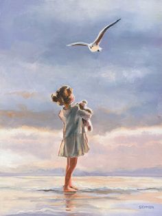 Emotion Pictures, Flying Seagull, People Paintings, Sea Artwork, Vintage Bedroom Decor, Figurative Kunst, Nursery Girl, Girl Room Decor, Small Artwork